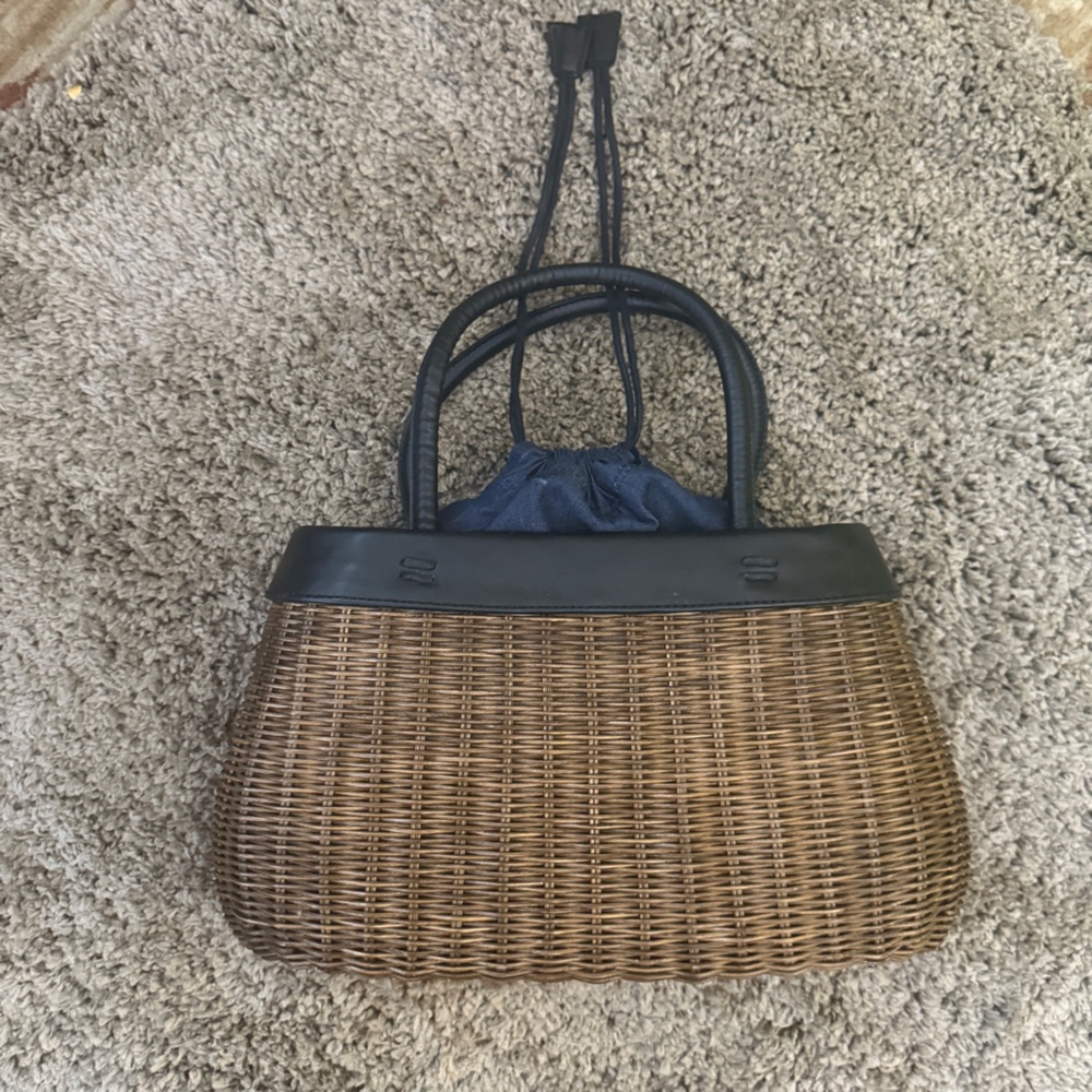 Maxx New York Brown Woven Tote with Black Trim